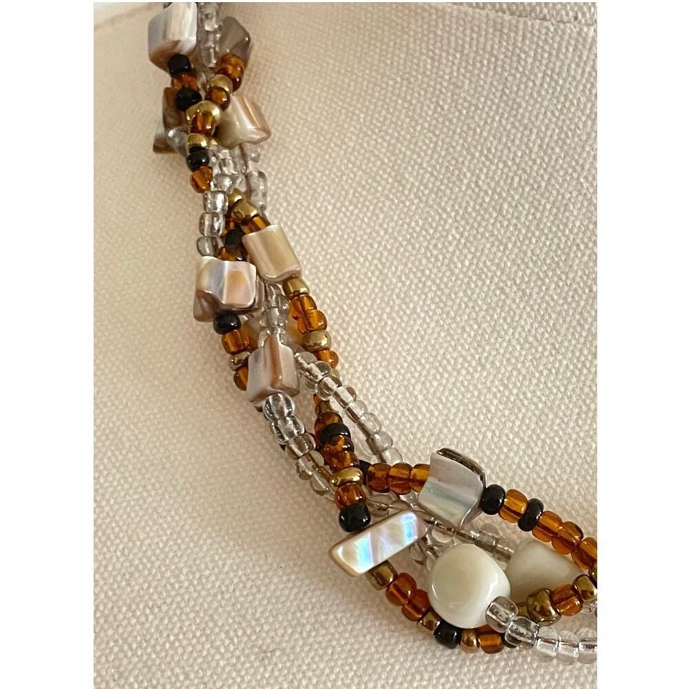 Vintage Multi-Strand Twisted Bead & Shell Necklace Boho Choker - Picture 5 of 5